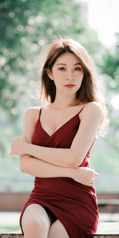 Women Model, Asian, Brunette, Red Dress, Depth Of Field, 1440x2880