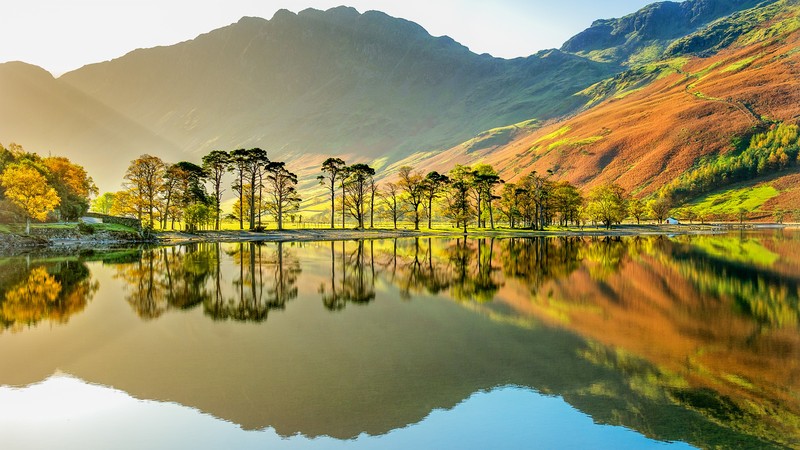 Lake Buttermere, National Park, Cumbria, England, mountains, 4k