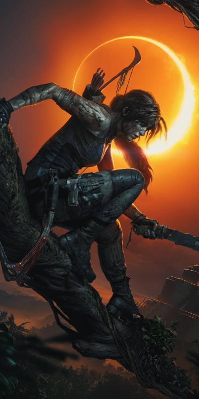 Video Game Shadow of the Tomb Raider, Lara Croft, Night, Woman Warrior, 1440x2880