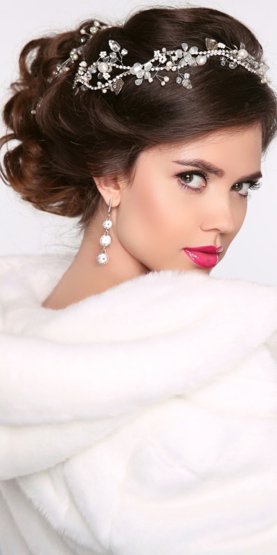 Women Model, Earrings, Fur, Diamond, Brunette, Face, 1440x2880