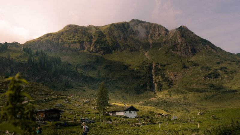 mountains, grass, house, hill, 4k