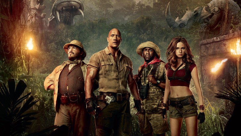 Jumanji: Welcome to the Jungle, Jack Black, Kevin Hart, Dwayne Johnson, Karen Gillan, 4k