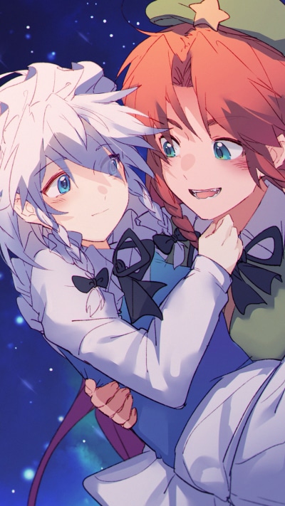 Anime Touhou, Sakuya Izayoi, Hong Meiling, 1440x2560