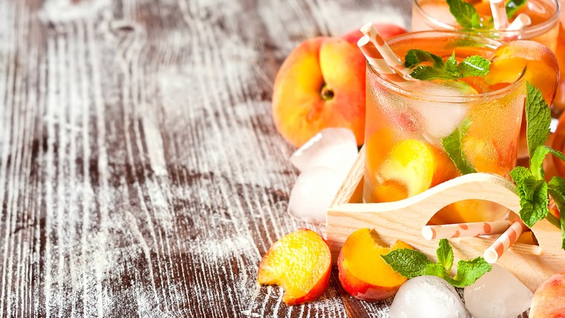 peach, lemonade, mint, ice, 4k