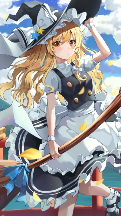 Anime Touhou, Marisa Kirisame, Witch Hat, Blonde, 1440x2560