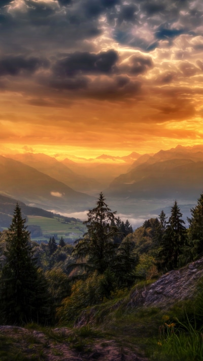 Photography Sunset, Switzerland, Valley, Landscape, 1440x2560