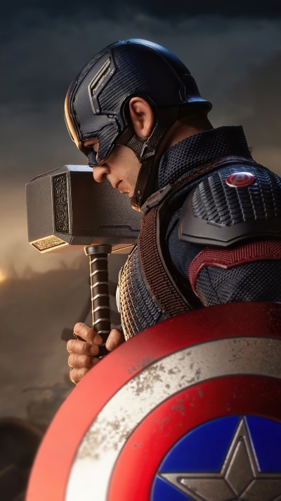 Movie Avengers Endgame, Mjölnir, Steve Rogers, Hammer, Chris Evans, Captain America, 1440x2560