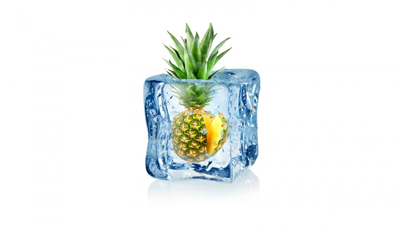 pineapple, fruit, ice, 4K