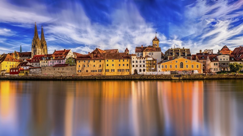 Regensburg, Germany, river Danube, 4K