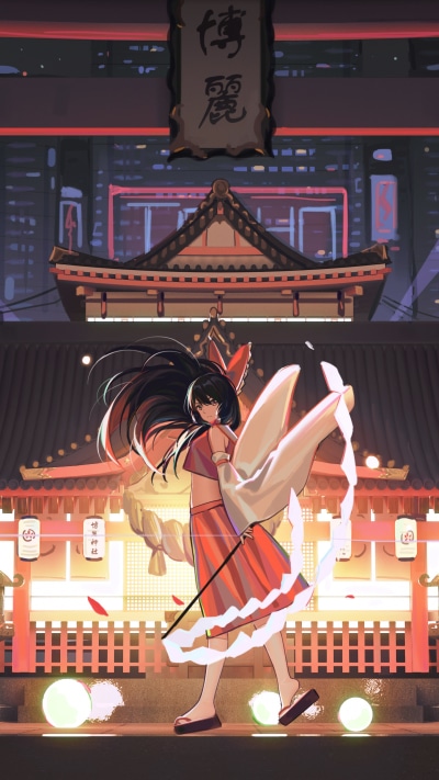 Anime Touhou, Reimu Hakurei, 1440x2560