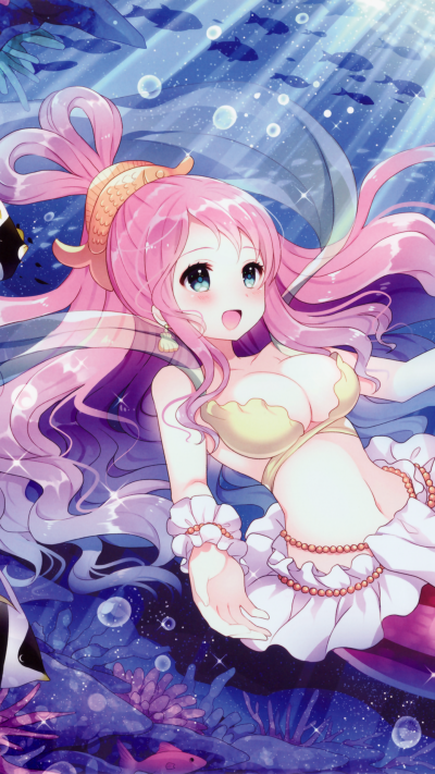 Anime One Piece, Long Hair, Bikini, Blue Eyes, Fish, Beads, 1440x2560