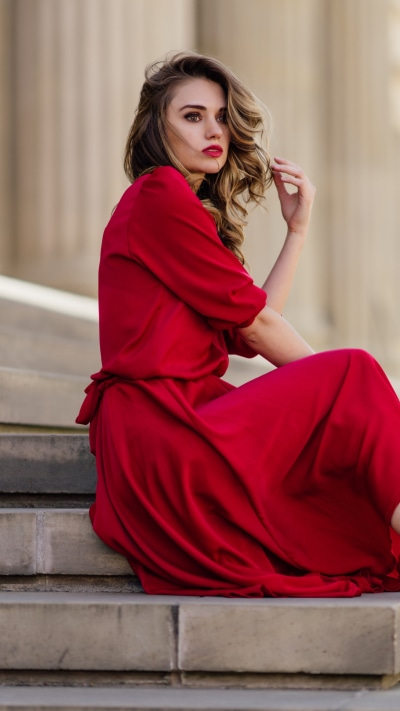 Women Model, Red Dress, 1440x2560