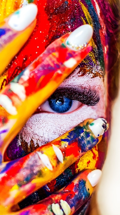 Women Eye, Colors, Blue Eyes, Colorful, Face, 1440x2560