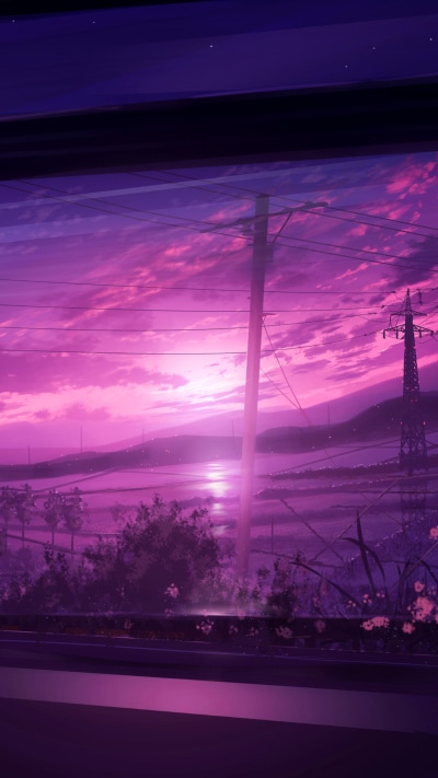 Anime Sunset, Power Line, Scenery, Landscape, 1440x2560