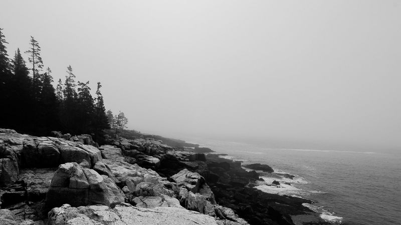 rocks, shore, cliff, bw, 4k