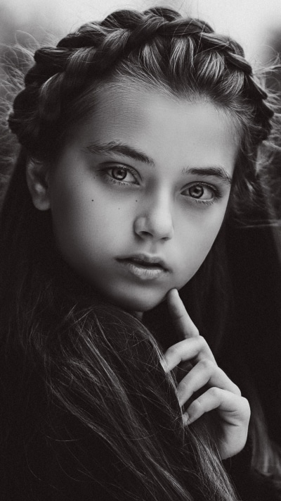 Women Model, Braid, Black and White, Monochrome, Face, 1440x2560