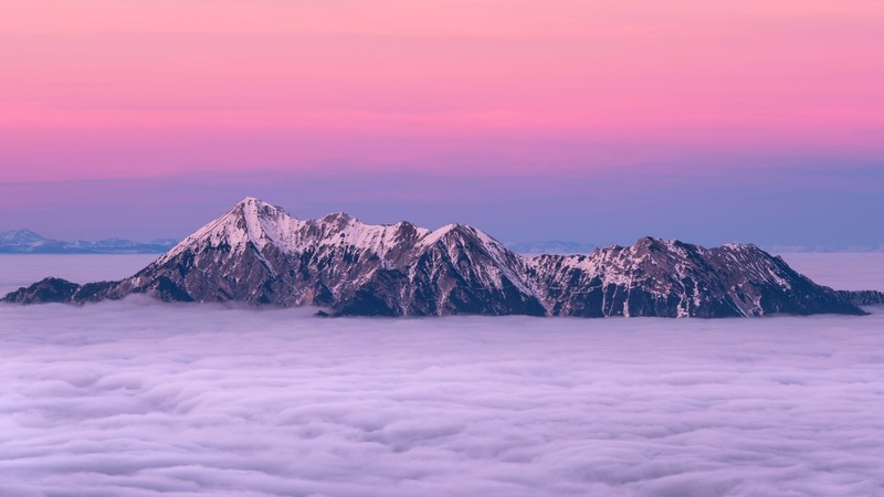 mountain, sky, fog, 4K