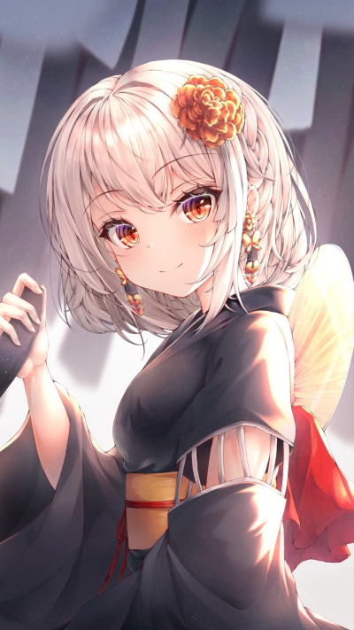 Anime Azur Lane, Short Hair, White Hair, Sirius (Azur Lane), Orange Eyes, 1440x2560