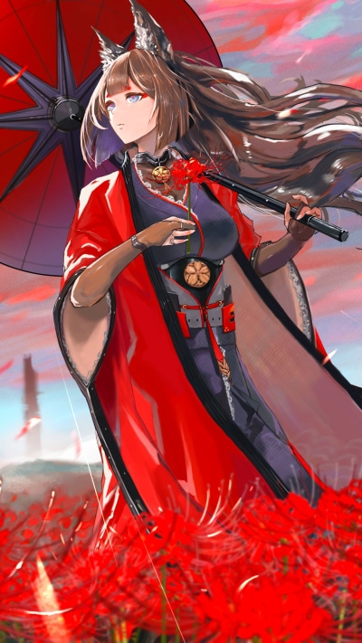 Anime Azur Lane, Flower, Blue Eyes, Animal Ears, Amagi (Azur Lane), Kimono, 1440x2560