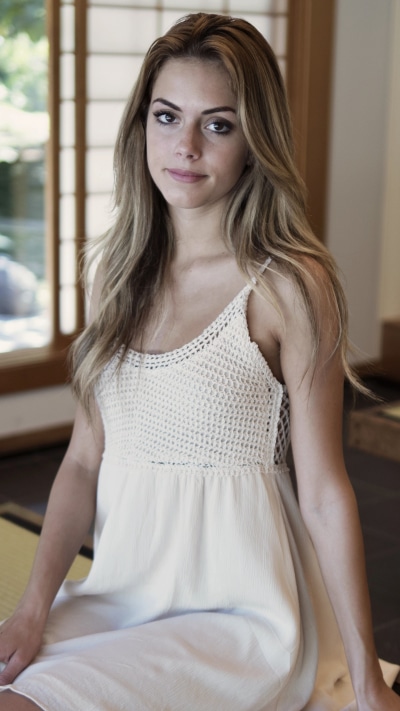 Women Model, Brown Eyes, Blonde, White Dress, 1440x2560