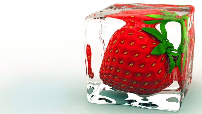 strawberry, ice, 4K