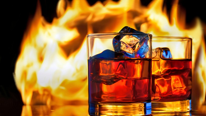 whiskey, fire, ice, 4K