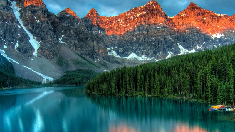 Moraine Lake, Banff, Canada, mountains, forest, 4k