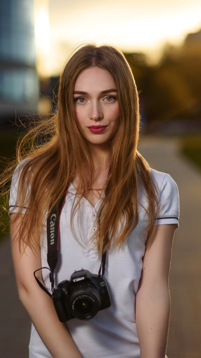 Women Model, Camera, Depth Of Field, Lipstick, Redhead, 1440x2560