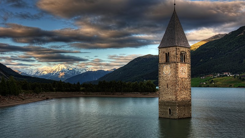 Lake Resia, Italy, Europe, mountain, nature, 4k