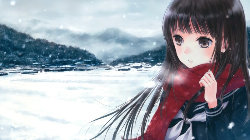 anime, girl, beauty, winter, 4k