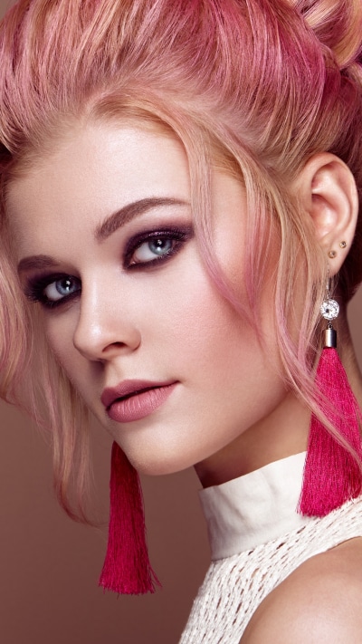 Women Model, Face, Two-toned Hair, Blue Eyes, Earrings, 1440x2560