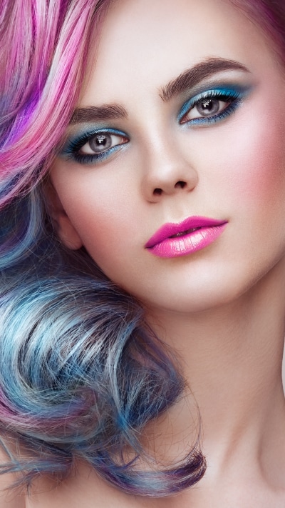 Women Model, Blue Eyes, Face, Two-toned Hair, Lipstick, 1440x2560