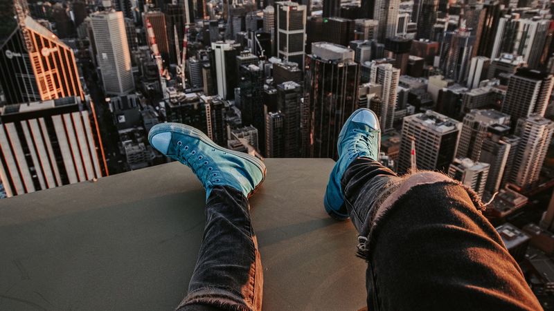 legs, sneakers, city, aerial view, 4k