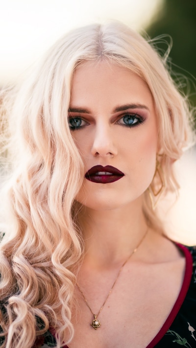 Women Model, Blonde, Lipstick, Blue Eyes, 1440x2560
