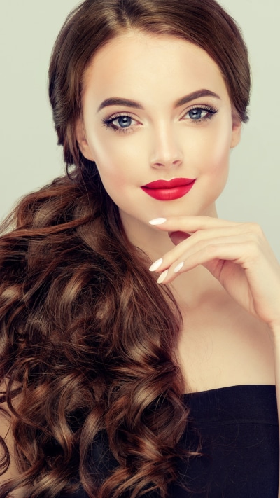 Women Model, Lipstick, Long Hair, Brunette, Blue Eyes, 1440x2560