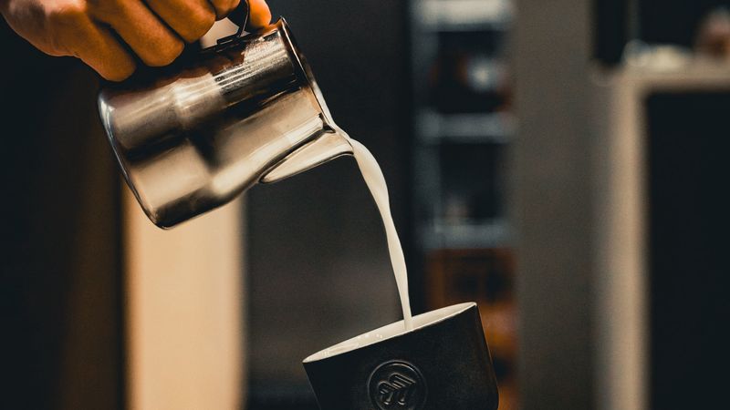 glass, milk, teapot, hand, 4k