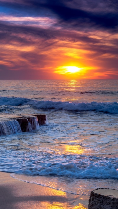 Earth Sunset, Ocean, Sea, Horizon, 1440x2560