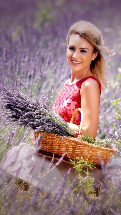 Women Model, Flower, Purple Flower, Blonde, Smile, Lavender, 1440x2560