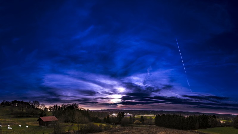 sunset, sky, forest, 4K