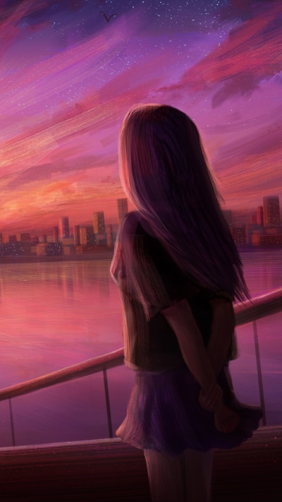 Anime Sunset, Evening, Bridge, 1440x2560