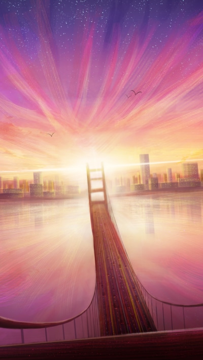 Anime Sunset, Evening, Bridge, 1440x2560
