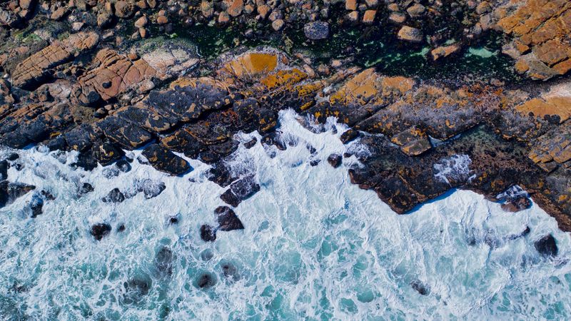 waves, tide, stones, surface, 4k