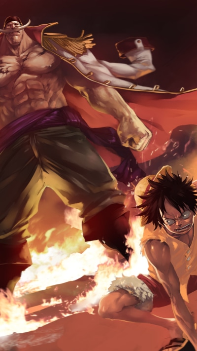 Anime One Piece, Edward Newgate, Monkey D. Luffy, 1440x2560