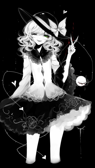 Anime Touhou, Monochrome, Koishi Komeiji, 1440x2560