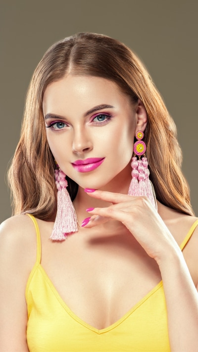 Women Model, Blue Eyes, Earrings, Redhead, Lipstick, 1440x2560