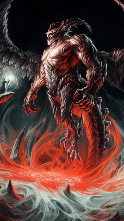 Fantasy Demon, Horns, Wings, Magic, Giant, Wizard, 1440x2560
