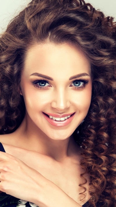 Women Model, Curl, Blue Eyes, Smile, Brunette, 1440x2560