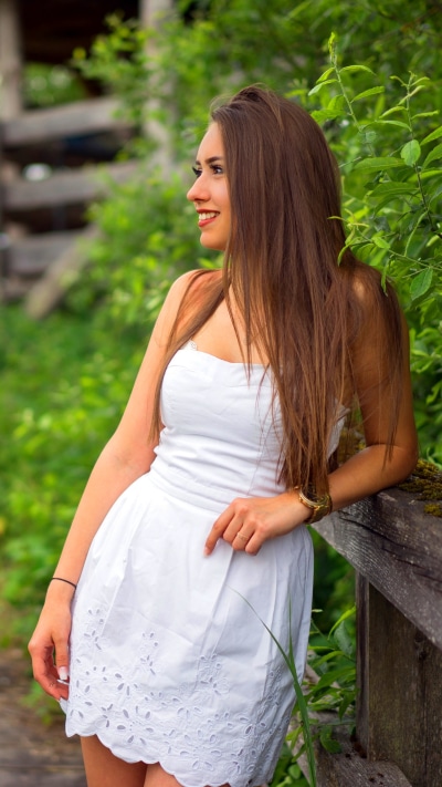 Women Model, Smile, White Dress, Brunette, 1440x2560