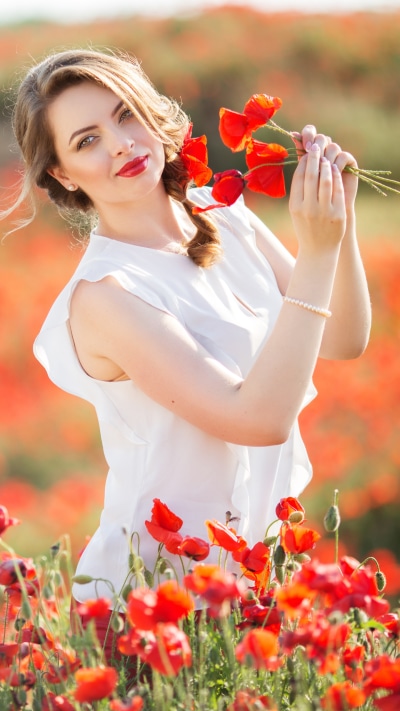 Women Model, Blonde, Field, Braid, Flower, Lipstick, 1440x2560