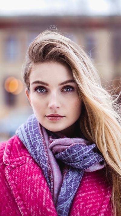Women Model, Blonde, Blue Eyes, Scarf, 1440x2560
